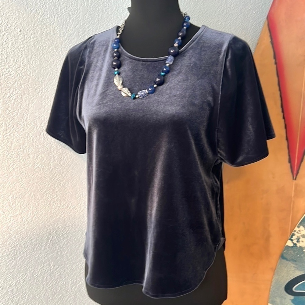 🎉HP🎉Madewell, Amazing Blue Velvety Capped Sleeve Top, Excellent Condition, XS - Picture 2 of 11